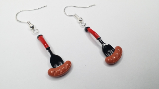 Würstchen auf Gabel Ohrringe schwarz sausage